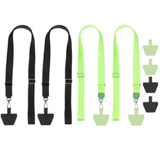 4Pcs Smart Phone Lanyard with 8 Patches, Black/Light Green 55-30cm 