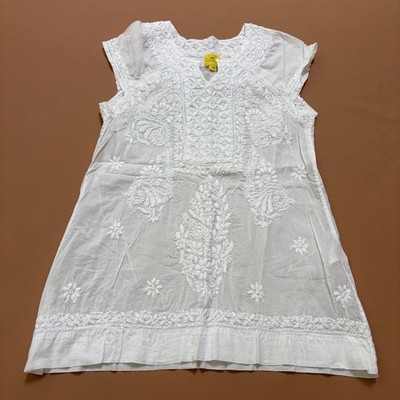 Roberta Roller Rabbit White Cotton Embroidered Tunic Blouse Sleeveless XS India