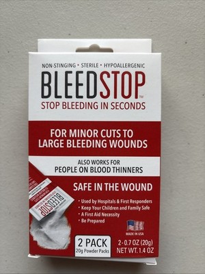 Bleedstop Stop Bleeding in Seconds Emergency First Aid (2) 20g Powder Packets