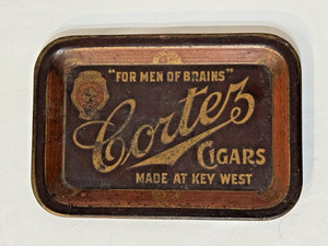 CORTEZ CIGARS "FOR MEN OF BRAINS" KEY WEST ADVERTISING TIP TRAY EARLY 1900