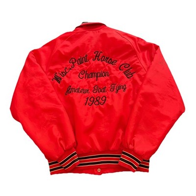1989 Vintage Don Alleson Amateur Goat Tying Red Jacket M Wisconsin Snap Bomber