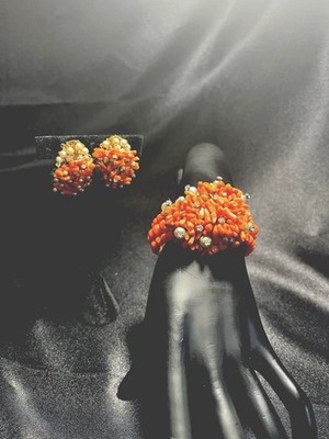 Miriam Haskell 1940 Spezzati Coral Lariat Bracelet & Earring Set-Unsigned