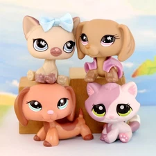 4X LPS Dog Toy Shorthair Cat Dachshund Playset Pet Figure for Kid Dollhouse Gift