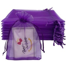 Jexila 100PCS Sheer Purple Organza Gift Bags 4''X6'' Small Mesh Drawstring Pouch