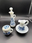 VINTAGE Lot Of Avon Delft Blue Milk Glass Vanity Pieces w/ Original Stickers