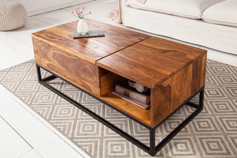Höhenverstellbarer Couchtisch MAKASSAR FUNCTION 110cm Sheesham Massivholz Tisch - Bild 3 von 4