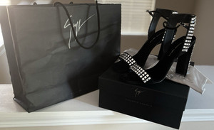 Giuseppe Zanotti Women’s Black Suede Rhinestone Strappy Ankle Strap Heels 11