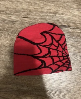 Spider Web Beanie Hat Cap Y2K Red And Black
