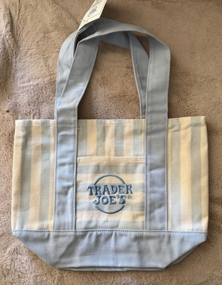Trader Joe's Pastel Striped Mini Tote Limited Edition 2026 Release - Sky blue