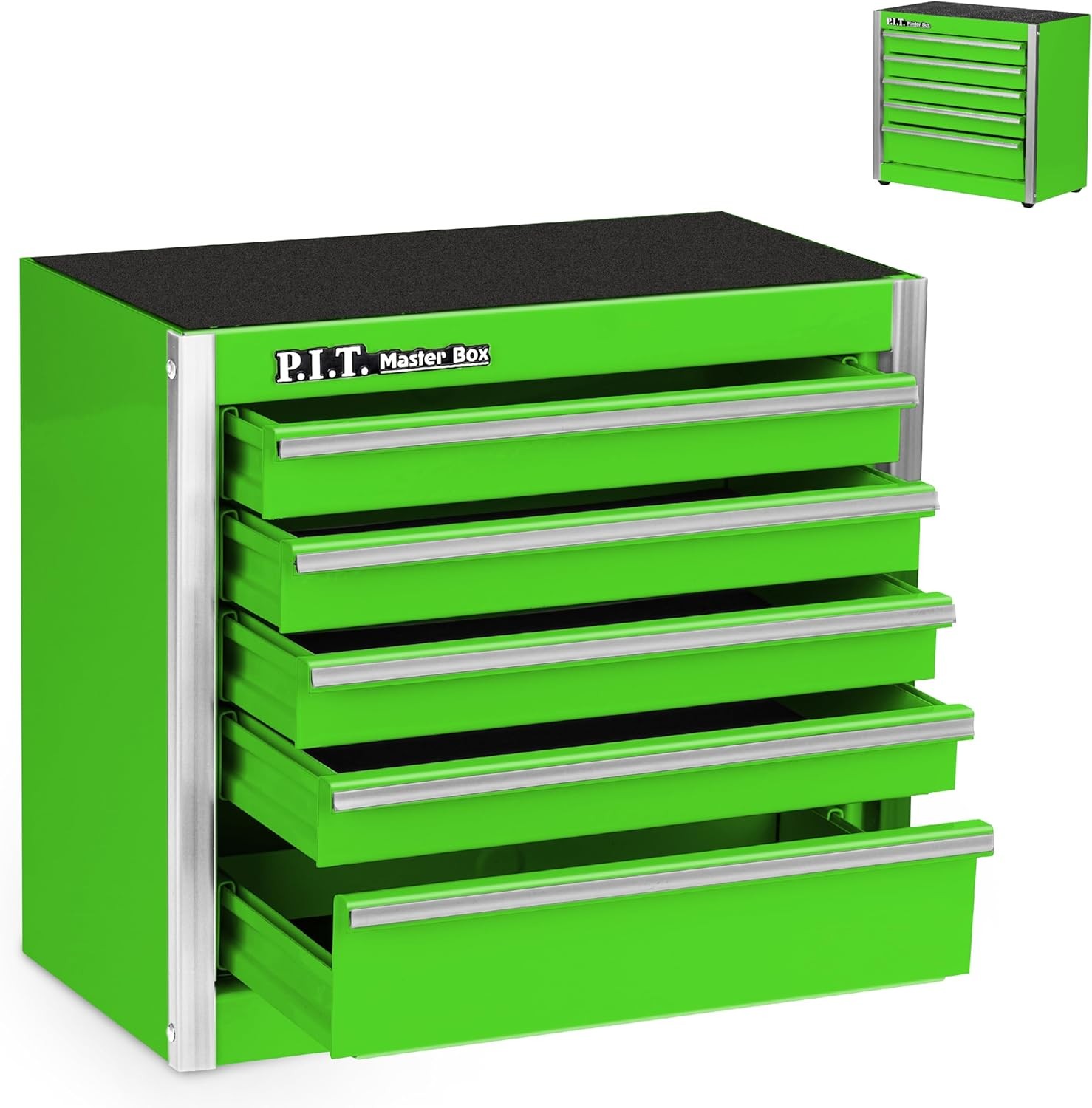 P.I.T. Mini Green Tool Box, Portable 5-Drawer Micro Roll Cab 5-Drawer, 