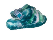 Ugg Fluff Yeah Slippers 6 Women  s Green Blue Slip On Elastic Back