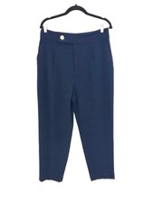 ZARA Women s Pants High Rise Pleated Career Trouser Navy Blue Pockets Size L