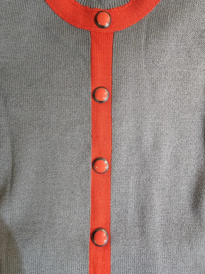 Traje Vintage Colección St John por Marie Gris Tejido Gris y Naranja Talla 4 Foto 4 de 4