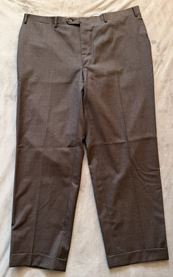 Canali 1934 40x30 EU58 Wool Charcoal with Brown Accents Flat Front Trousers
