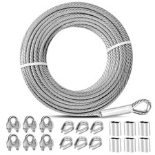 Cable de acero inoxidable 1/4, cable de 50 pies, cable de avión de 7X19 hilos con M...
