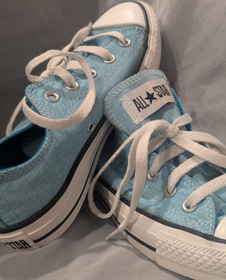 Converse All Star Blue Low Top Unisex Kids Sneakers Size 4 Textile Canvas