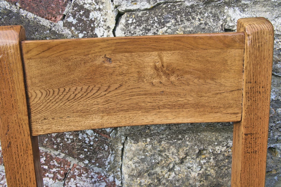 6 Excellent Rustic French Solid Oak Ladder Back Leather Seat Farmhouse Chairs - Image 4 of 4