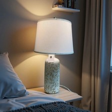 24.75" White Ceramic Table Lamp Rustic Modern Bedside Nightstand Lamp LED Bulb