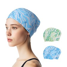 2 PCS Silicone Swim Caps for Women with Long Hair Waterproof Stylish
