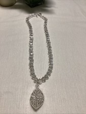clear beaded necklace with a wire-wrapped teardrop pendant Leaf Handmade