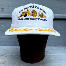 John Deere Vintage High Crown Mens Hat Snapback White K Products 80s Iowa USA