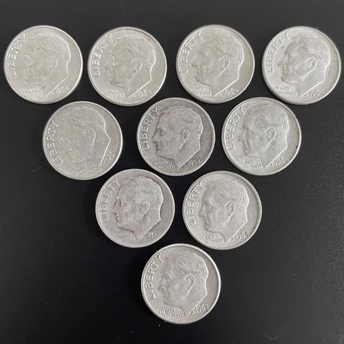 Lot of 10 Silver Roosevelt Dimes - Pre-1965 - 90% Silver - FREE SHIPPING!