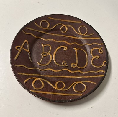 Ragon House Primitive Redware Pottery ABCDE Alphabet Plate Folk Art 9.5 
