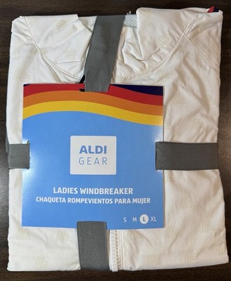 Aldi Gear Womens L Ladies White Windbreaker Jacket Logo Rainbow 2024 Pockets