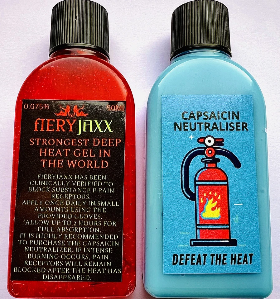 FIERYJAXX Capsaicin Gel 50ml Bottle Very Hot & 50ml Capsaicin Neutraliser Buy 2 Deal.
