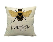 Image of Bee Happy Linen Cushion 45x45cm Choose Cover Only or Filled Cushion Bees Nature