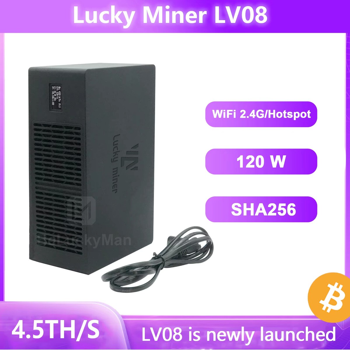 Lucky Miner LV08 Bitcoin BTC Miner SHA-256 4.5T WIFI Solo Mining Lotto  Device | eBay