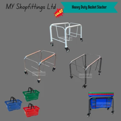 MY SHOPFITTINGS LTD Stainless Steel Basket Stacker with Wheels | Stand for 22L to 28L Plastic Basket