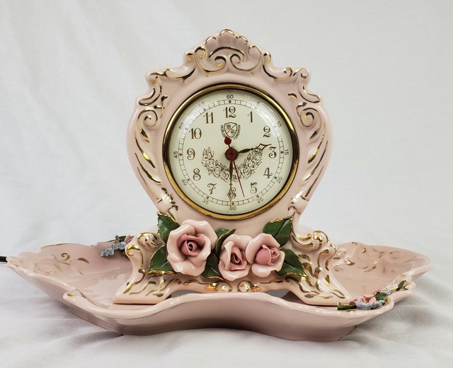 Pink 1940's Electric Clock & Tray Set Traditional Floral Heirlooms of