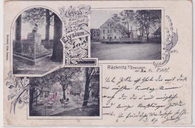 45873 Ak Gruß aus Gasthof Elysium Räcknitz bei Dresden 1901