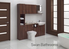 TOBACCO WALNUT BATHROOM FITTED FURNITURE 1800MM WITH WALL UNITS