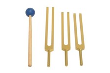 NEW GOLD 3 Pc missing Sacred Solfeggio Tuning forks Mallet Sound Healing Therapy