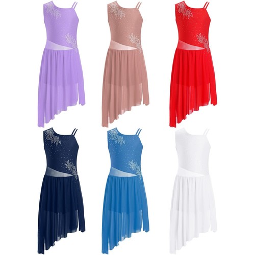 Kids Girls Dresses Asymmetrical Dress Photo Props Leotard Dance Unitard Modern - Picture 5 of 49