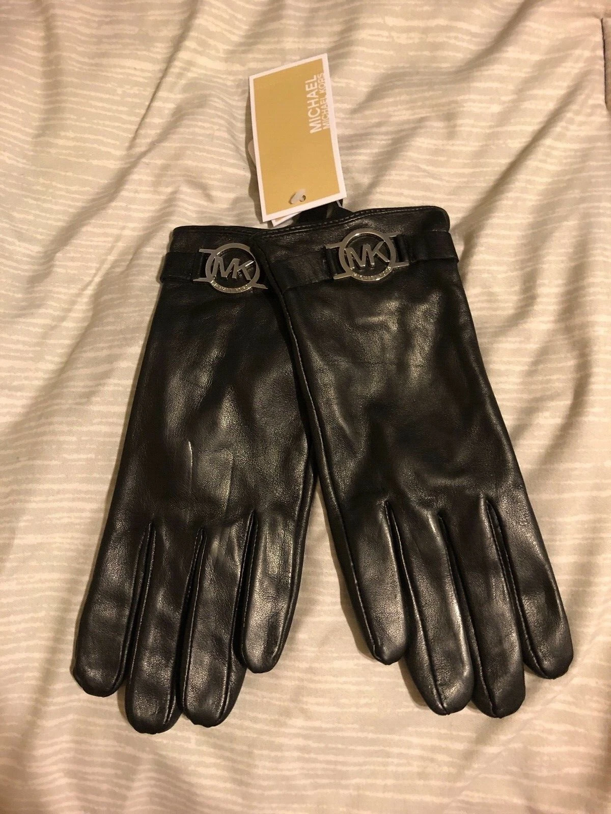Michael Kors 100% GENUINE Black Leather Tech Gloves ~ Women's Small ~ NWT