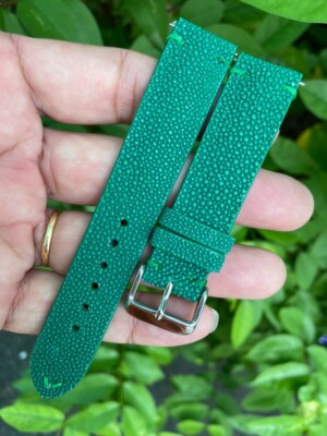 Size 21mm/18mm, Handmade Green Stingray Leather Watch Strap Band, Custom Strap