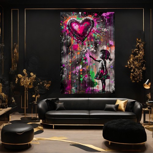 LEINWAND BILD ER XXL ABSTRAKT POP ART BALLOON GIRL GRAFFITI BUNT WAND POSTER 578 - Bild 6 von 6