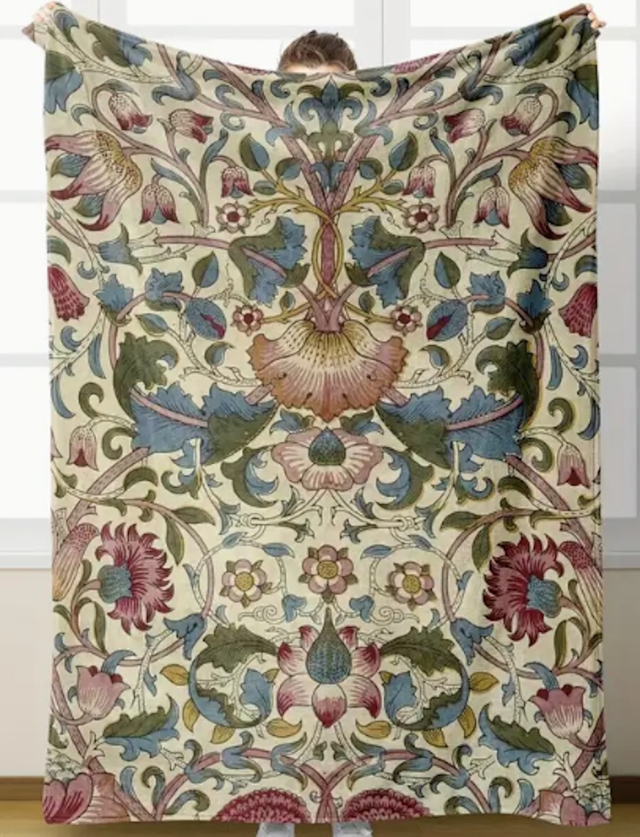 Victorian Trading William Morris Floral Minky Fleece Blanket 30x40 Throw 43e