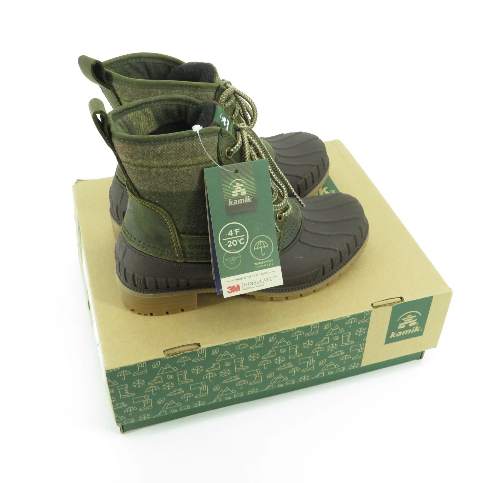 Kamik Khaki Women's Lace-Up Waterproof Winter Boots Size 5 NIB $95