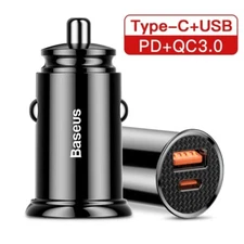 Baseus 30W USB Car Dual Phone Charger Quick QC 4.0 3.0 FCP SCP PD USB-C Turbo