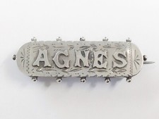 ANTIQUE STERLING SILVER AGNES NAME BROOCH PIN 1890
