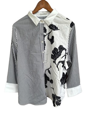 Chicos No Ron Stretch Stripe Print Mix Shirt LS Womens XL 3