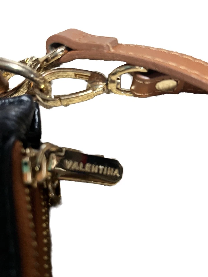 Valentina Bandolera Bolso de Hombro Cartera Cuero Guijarro Negro Hecho en Italia Foto 4 de 4