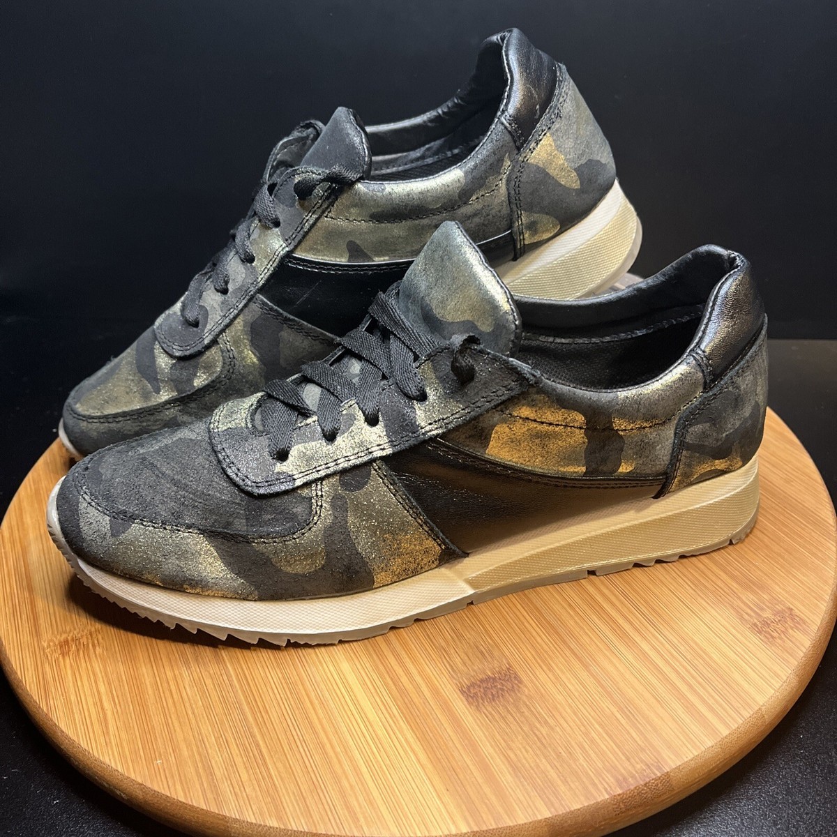 CoFi Holly Fashion Genuine Leather Black Gold Camo Sneakers EUC