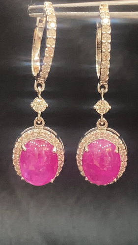 Pave 9.50 Carats Round Brilliant Natural Diamonds Ruby Dangle Earrings 18K Gold - Video 1 of 1