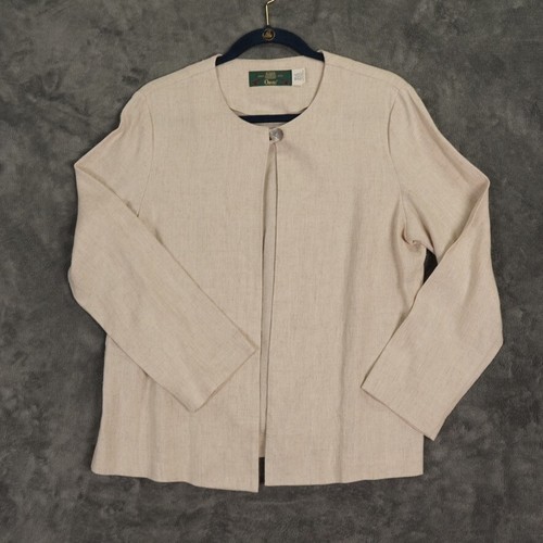 Vintage Orvis Blazer Womens 10 Biege Khaki Linen Blend Open Front Office USA