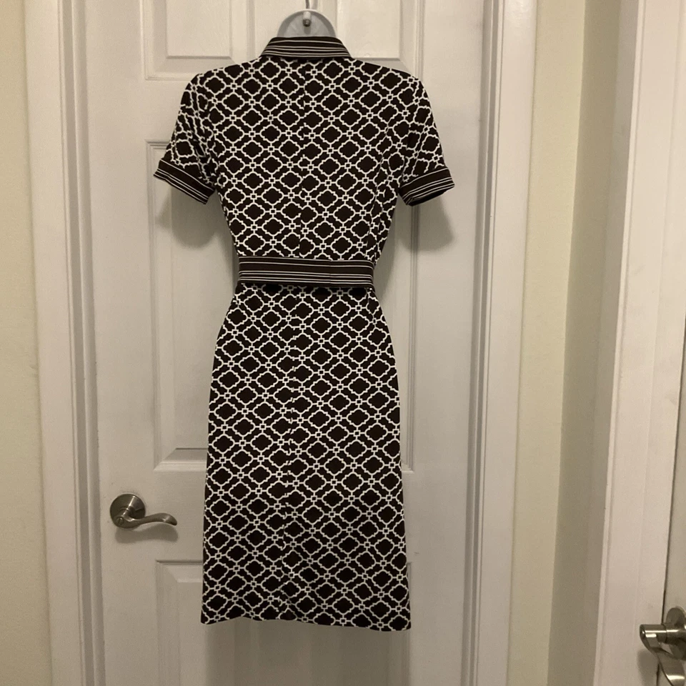 Vestido para mujer Etcetera estilo retro estampado geométrico marrón y blanco talla 2 Foto 2 de 4